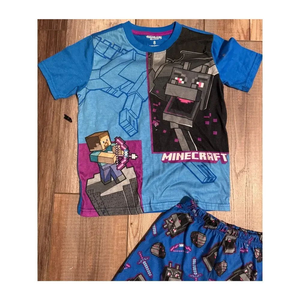 Minecraft Boys 2-Piece Pajama Set Size 8 Blue Short Sleeve Shirt & Shorts